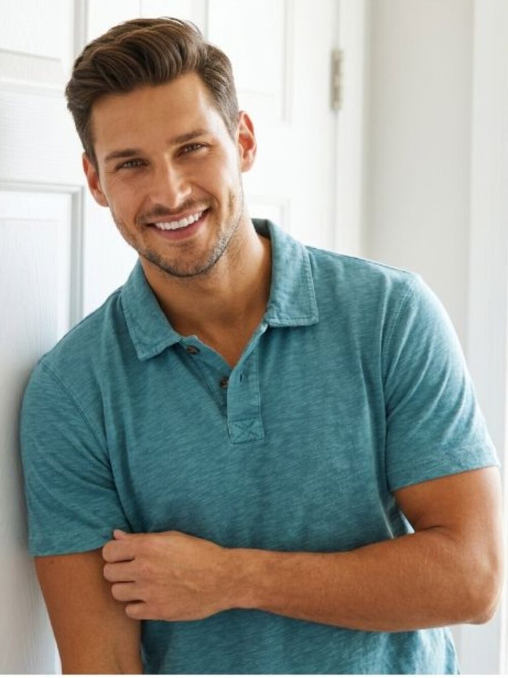 Sun + Stone Men M Polo Teal Green 100% Cotton Slub Knit NWT Casual Essential